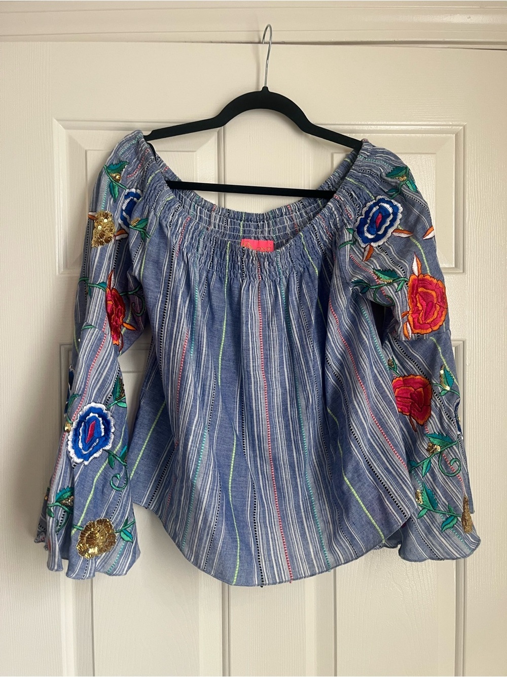 Anthropologie Sequin Embroidered Floreat Floral Blouse